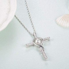 Infinity Cross Pendant with Pearl – Christian Heart Necklace for Women, Gift