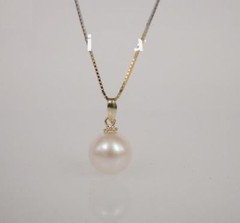 10.1mm white South Sea Pearl 14K GOLD PENDANT NECKLACE 18”