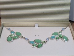 Green Blue Statement Necklace And Earings Set Silverstone Tear Drop Crystals