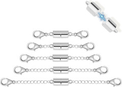 5Pcs Silver Magnetic Necklace Extender, Magnetic Necklace Clasps and Closures wi