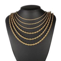 Gold Plated Stainless Steel Rope Chain Necklace 4mm Unisex Men Women