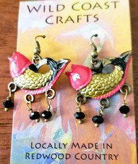 Hand Painted Red and Gold Chinese Fish with Swarovski Bead Dangle Earrings