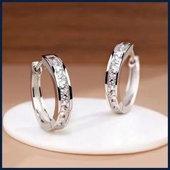 New 925 Sterling Silver Shining Zircon Earrings Women’s Circle Round Earrings