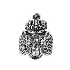Royal Lion King Crown Ring – Adjustable Silver Tone One Size Fit All