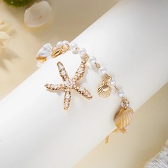 Bohemia Starfish Shell Shell Tassel Anklets For Women Gold Color Imitation Pearl