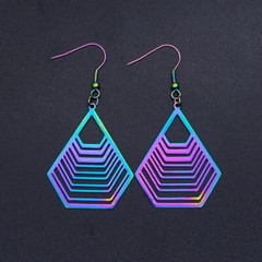 201 Stainless Steel Dangle Earrings Polygon Multi-color 64×32.5mm 0.7mm P194