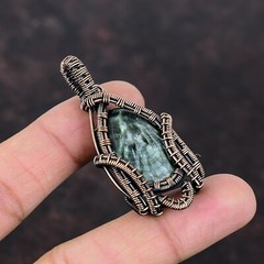 Seraphinite Wire Wrapped Pendant Handcrafted Copper Partywear Jewelry 2.24″