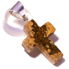 Picture Jasper Natural Gemstone Handmade Beaded Small Cross Pendant 1.4X0.8 inch