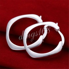 Classic Genuine 925Sterling Silver Square Hoop 20MM Size Medium Earrings Jewelry