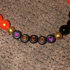 Orange Black Gold Plastic Beaded Bracelet Lobster BOO Halloween