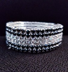 Black Silver Rhinestone Stretch Bracelet Crystal Pageant Prom Drag Jewelry