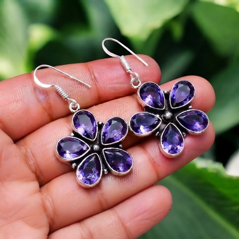 Amethyst Silver Earring 925 Sterling Silver Earring Handmade Gemstone Earrings