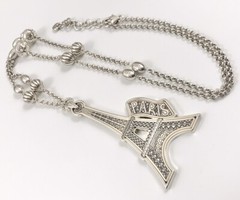 Brighton Paris Eiffel Tower Long Pendant Necklace Silver Crystal RARE Pouch #787