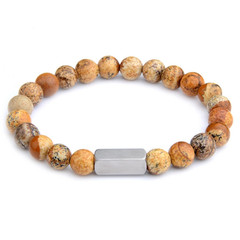 1 pc Natural Stone Bead Bracelet Tiger Eye Lava Stainless Steel
