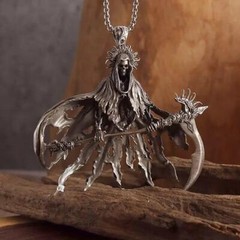 Gothic Hell Reaper Sickle Pendant Death Devil Skull Necklace Rock Punk Jewelry G