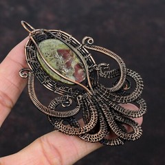 Dragon Bloodstone Gemstone Copper Wedding Wire Wrapped Octopus Pendant Jewelry