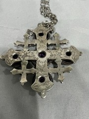 Jerusalem Silver Cross Pendant Necklace Purple Amethyst 5 Stone Bezel Cable