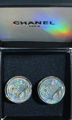 CHANEL Holographic Aurora Earrings Coco Mark High Heels Camelia