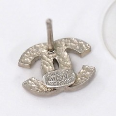 CHANEL CC Logos Rhinestone Stud Earrings Silver Tone A11V Auth #9772