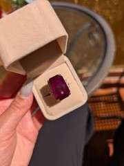 Massive Ruby-Style Red Stone Cocktail Ring 18K GEP Glam Size 8.75