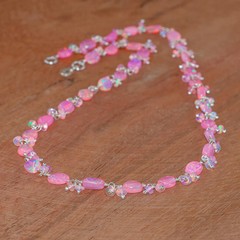 Pink Fire Opal Gemstone Tumble Beads Necklace, Natural Pink Opal Beads Necklace