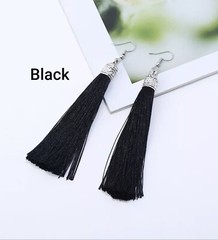 1 Pair Bohemian Long Tassel Drop Dangle Stud Earrings Women Red Blue White Silk