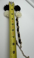 Talbots Black Ivory Floral Statement Necklace Gold Tone Chain Grosgrain Ribbon