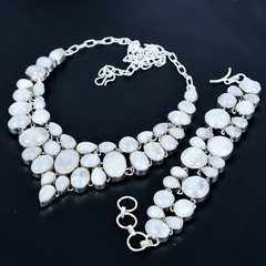 Rainbow Moonstone Gemstone Ethnic Handmade Big Necklace+Bracelet Jewelry KK-002
