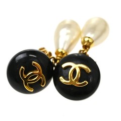 Best07 Chanel Artificial Pearl Dangle Earrings Clip-On Black 96P NQ10599
