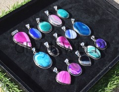 1-1000 Pcs Banded Agate Gemstone Handmade Pendant Lot Bulk: Silver Plated WH-5