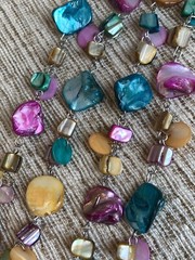NWT Croft & Barrow Multi Color Sparkly SHELL Extra Long Statement Necklace $36