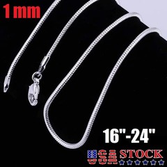 16”-24” Sterling Silver Round Snake Chain 1MM Flexible Italian Jewelry Chain