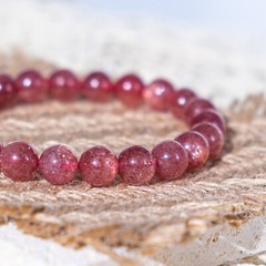 Natural Strawberry Quartz Stone Bracelet Red Crystal Stretch Bracelet Handmade