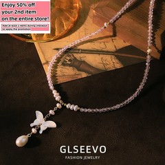 Natural Freshwater Baroque Pearl Shell Butterfly Pendant Necklace Beads Chain
