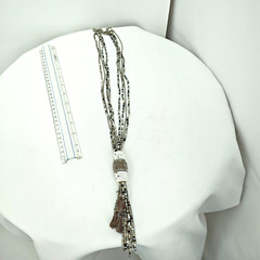 Chicos Necklace Statement Beaded White Beige Gray Clear Silver
