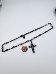 SORRELLI BRASSTONE MULTICOLOR CRYSTAL CROSS 16” NECKLACE K351E