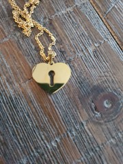 Heart and Lock Chain Necklace Gold Tone