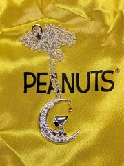 Peanuts Womens Snoopy Brass Moon Cubic Zirconia Necklace, 18”