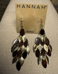 NEW HANNAH Gold Tone Brown Leaf Chandelier Dangle Hook Earrings Nickel-Free