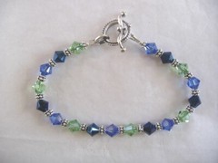 BLUE & GREEN BEADED BRACELET SAPPHIRE BLUE, PERIDOT made with SWAROVSKI CRYSTALS