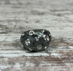 Lia Sophia Panache Ring Size 10 Silver Black Gray Swirls Rhinestones Dramatic!