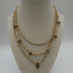 White House Black Market Signed Gold Tone Layered Beaded Necklace Brown Teardrop