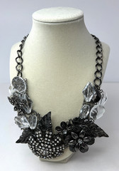 Statement Necklace Rhinestones on Flowers & Butterfly Gunmetal Hardware Crystals