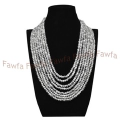 8 Rows Faceted 4x6mm White Crystal Glass Gems Rondelle Beads Necklace 17-24”