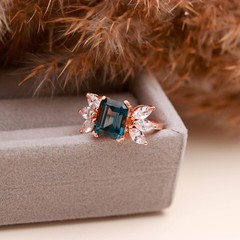 Natural London Blue Topaz Octagon Ring Rose Gold Fill 925Sterling Silver Jewelry