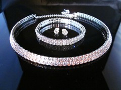 Jewelry Set Swarovski Elements Two Tiers Choker Tennis Bracelet Stud Earrings