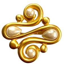 GIVENCHY Vintage Brooch Gold Tone Faux Pearl