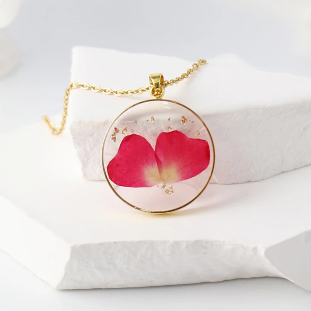 Birth Flower Necklace Gold Dried Pressed Flower Pendant Birth Month Gift