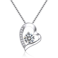 925 Sterling Silver Heart Clear Cubic Zirconia Pendant 18″ Necklace Gift Box G10