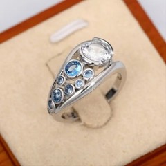Elegant 925 Sterling Silver Blue White Topaz Wedding Engagement Ring Size 7